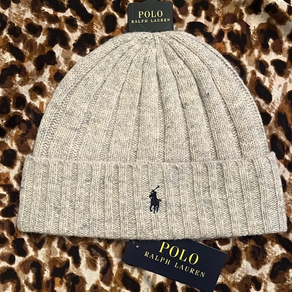 Brand New Polo Ralph Lauren Gray Marble Knit 50% Wool Ribbed Beanie Hat - Picture 12 of 12